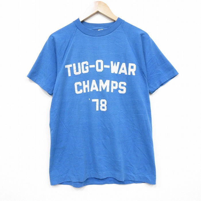 M★古着 チャンピオン champion 半袖 ビンテージ Tシャツ メンズ 70年代 70s CHAMPS ラグラン クルーネック USA製 ブルー【spe】 26may29