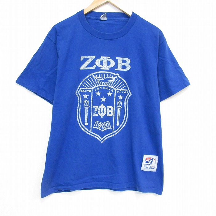 90s 半袖Tシャツ ギリシャ文字 ブルー L | 古着