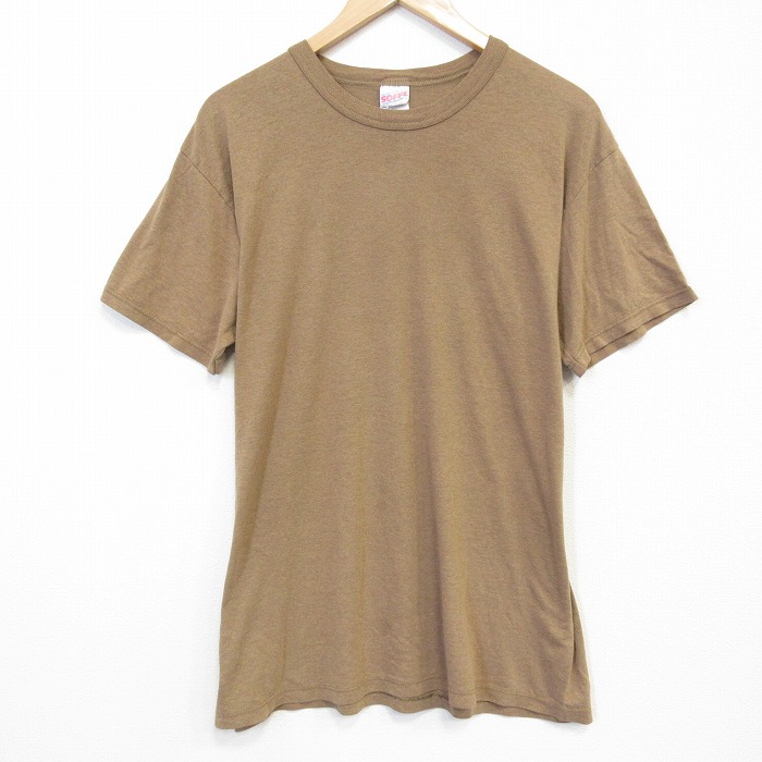 L★古着 半袖 ビンテージ Tシャツ メンズ 90年代 90s 無地 クルーネック USA製 ブラウン 26may30