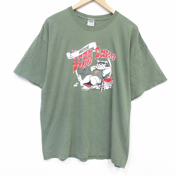 00s 半袖Tシャツ ブルドッグ カーキ メンズXL相当 | 古着
