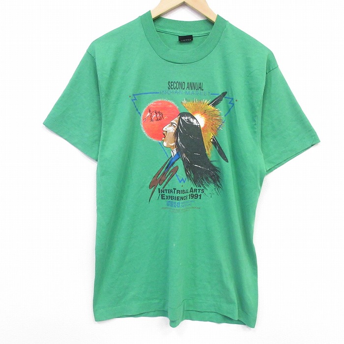 90s 半袖Tシャツ インディアン グリーン M | 古着