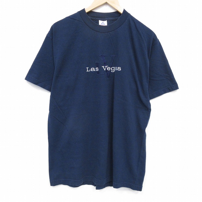 00s 半袖Tシャツ ラスベガス刺繍 ブラック メンズL相当 | 古着