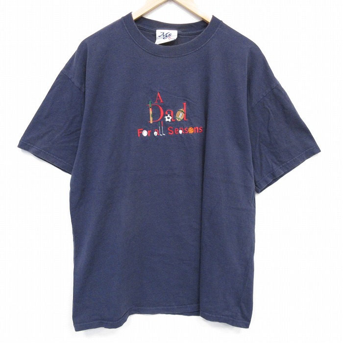 00s 半袖Tシャツ Dad刺繍 ネイビー メンズXL相当 | 古着