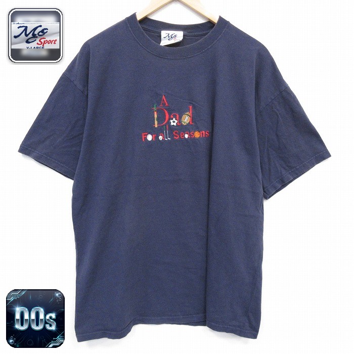 00s 半袖Tシャツ Dad刺繍 ネイビー メンズXL相当 | 古着