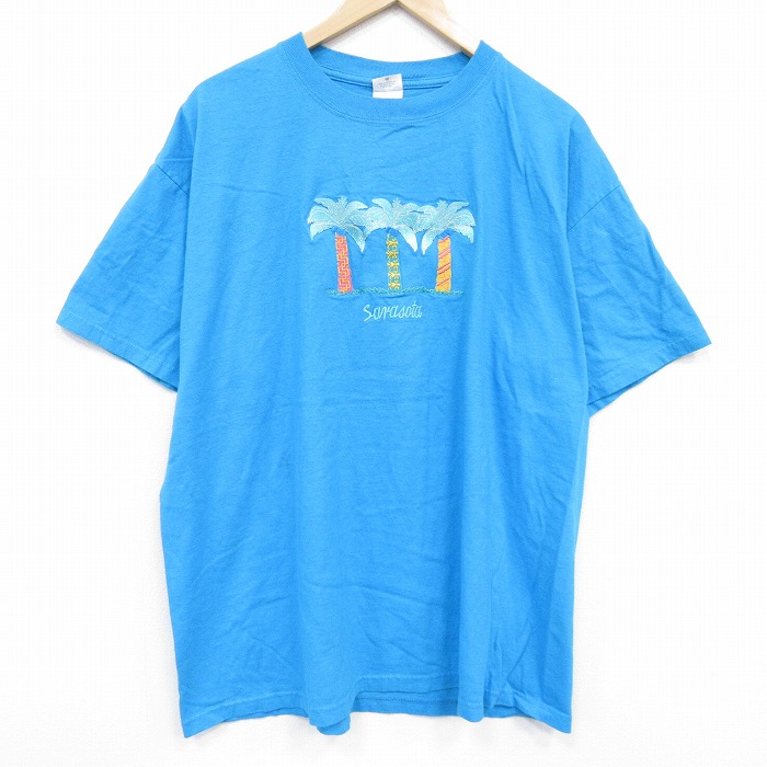 【20%OFF】00s 半袖Tシャツ ヤシの木 ライトブルー メンズXL相当 | 古着