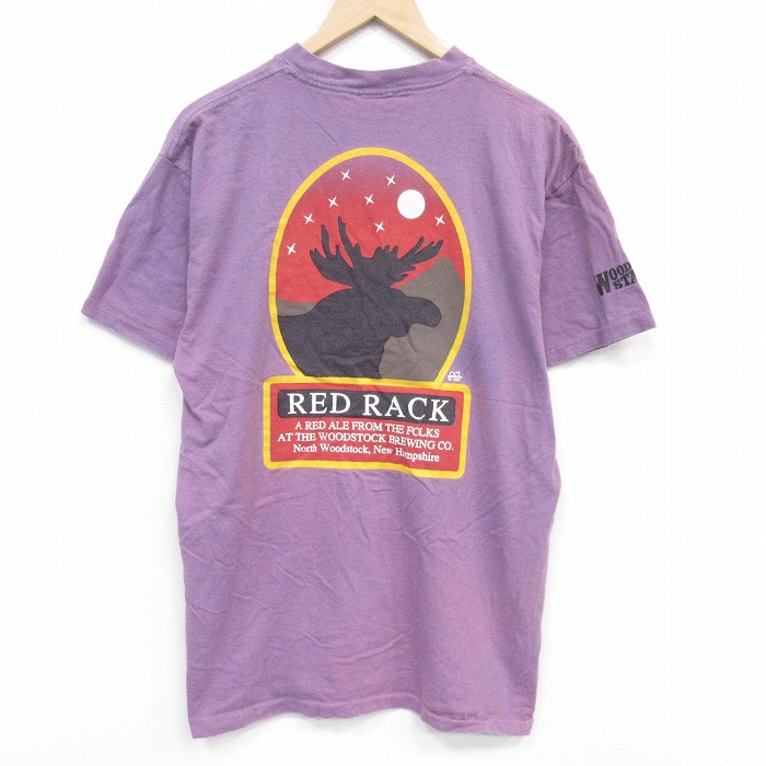 90s 半袖Tシャツ レッドブラックビール フェード パープル L | 古着