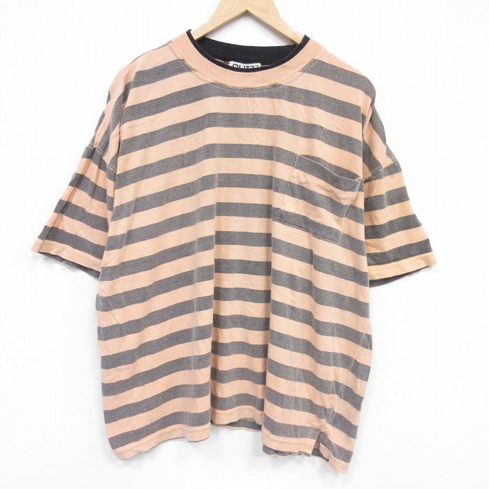 90s 半袖Tシャツ ボーダー オレンジ XL | 古着