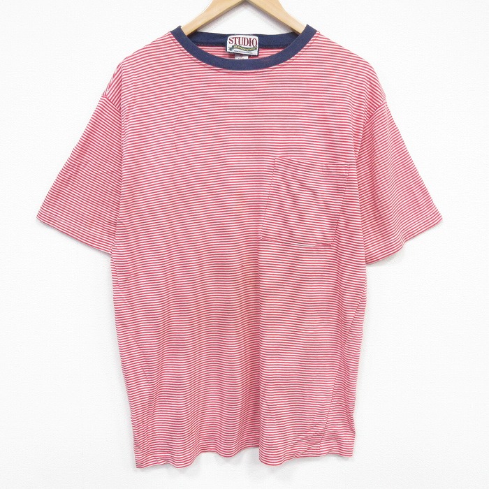 90s 半袖Tシャツ ボーダー レッド メンズXL相当 | 古着