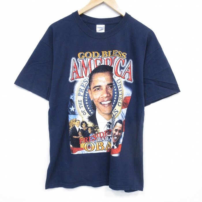 【20%OFF】00s 半袖Tシャツ バラクオバマ大統領 ネイビー メンズL相当 | 古着