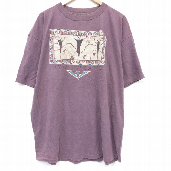 90s 半袖Tシャツ 民族 バーガンディ メンズXL相当 | 古着