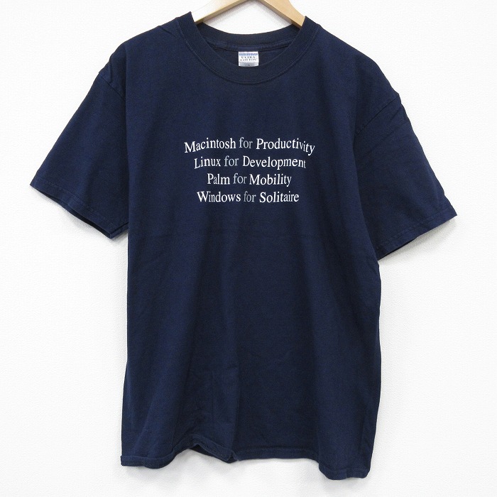 00s 半袖Tシャツ メッセージ ネイビー メンズL相当 | 古着