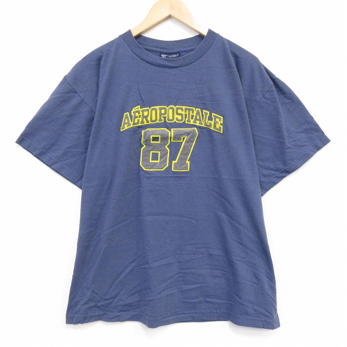 エアロポステール 00s 半袖Tシャツ ビッグロゴ ネイビー メンズXL相当 | 古着