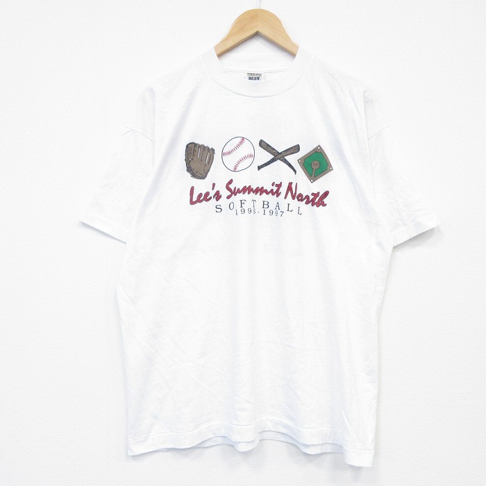 フルーツオブザルーム 90s 半袖Tシャツ ソフトボール ホワイト メンズXL相当 | 古着