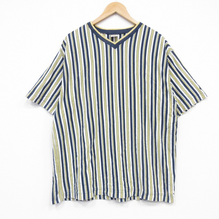リーバイス 00s 半袖Tシャツ ワンポイントロゴ ネイビーストライプ メンズXL相当 | 古着