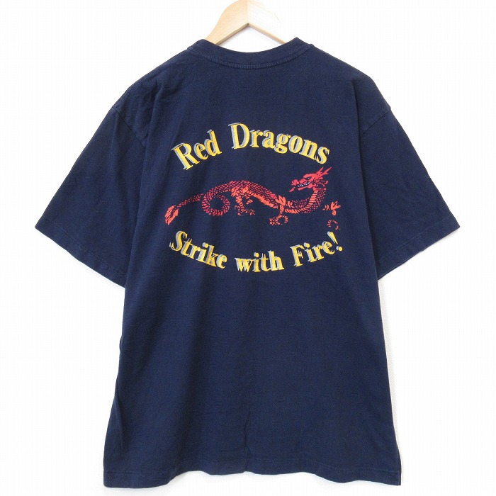 90s 半袖Tシャツ ドラゴン ネイビー XL | 古着