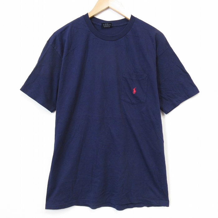 ラルフローレン 90s 半袖Tシャツ ワンポイントロゴ ネイビー メンズL相当 | 古着