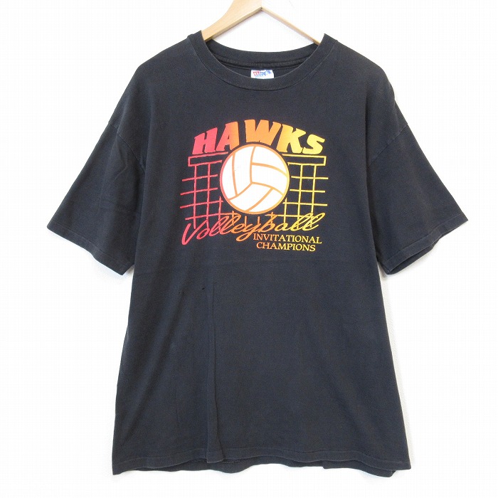 ヘインズ 90s 半袖Tシャツ バレーボール ブラック メンズXL相当 | 古着