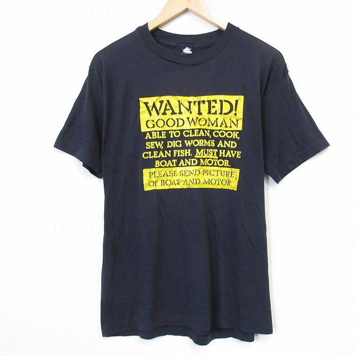 【20%OFF】80s 半袖Tシャツ メッセージ ブラック メンズL相当 | 古着
