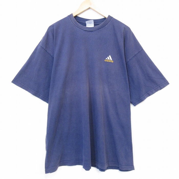 アディダス 90s 半袖Tシャツ ワンポイントロゴ ネイビー XL | 古着