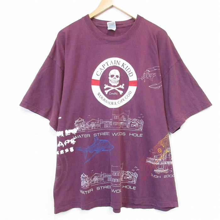 00s 半袖Tシャツ スカルマルチプリント バーガンディ XL | 古着