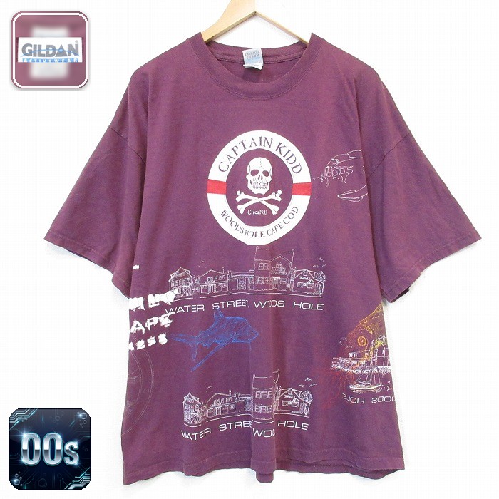 00s 半袖Tシャツ スカルマルチプリント バーガンディ メンズXL相当 | 古着