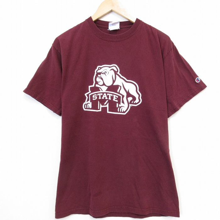チャンピオン 00s 半袖Tシャツ ブルドッグ バーガンディ メンズL相当 | 古着
