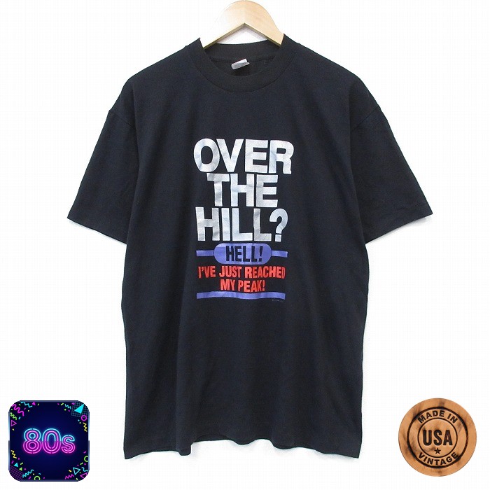80s 半袖Tシャツ メッセージ ブラック メンズL相当 | 古着