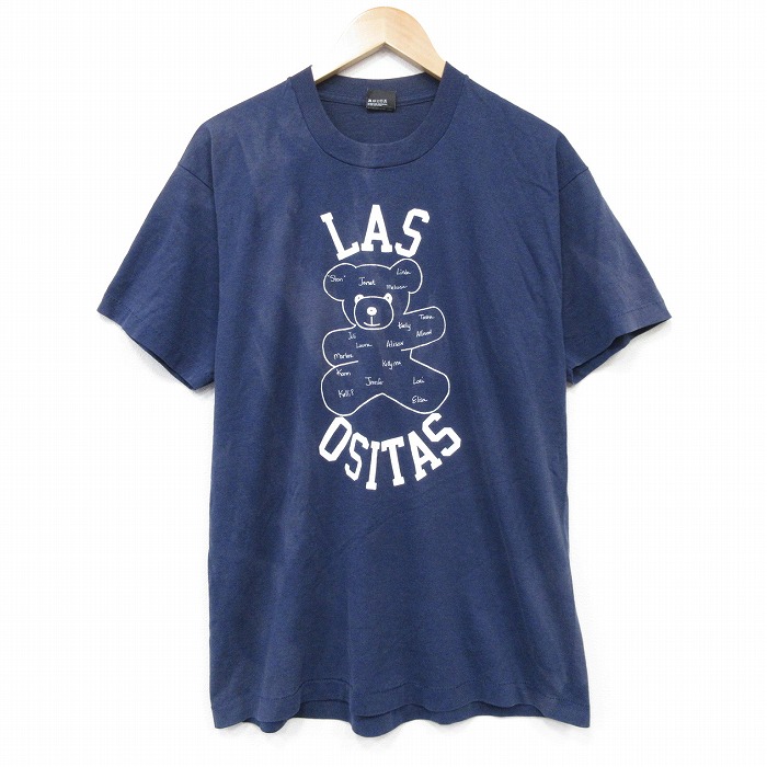 スクリーンスターズ 80s 半袖Tシャツ クマ両面プリント ネイビー メンズL相当 | 古着