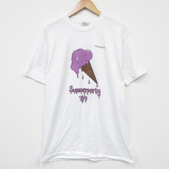 【20%OFF】ヘインズ 80s 半袖Tシャツ アイスクリーム ホワイト メンズL相当 | 古着