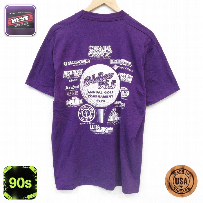 【20%OFF】フルーツオブザルーム 90s 半袖Tシャツ ゴルフボール企業広告 パープル メンズL相当 | 古着