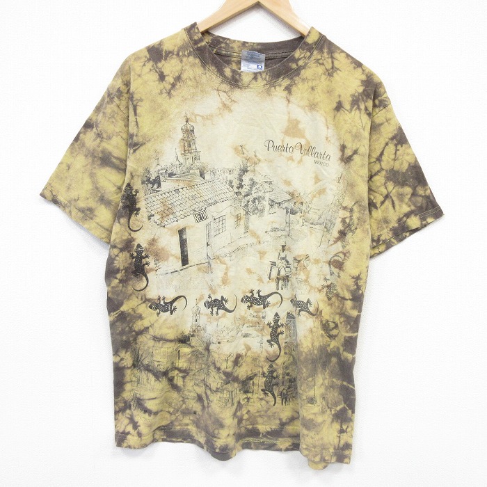 00s 半袖Tシャツ トカゲ ブラウンタイダイ メンズL相当 | 古着