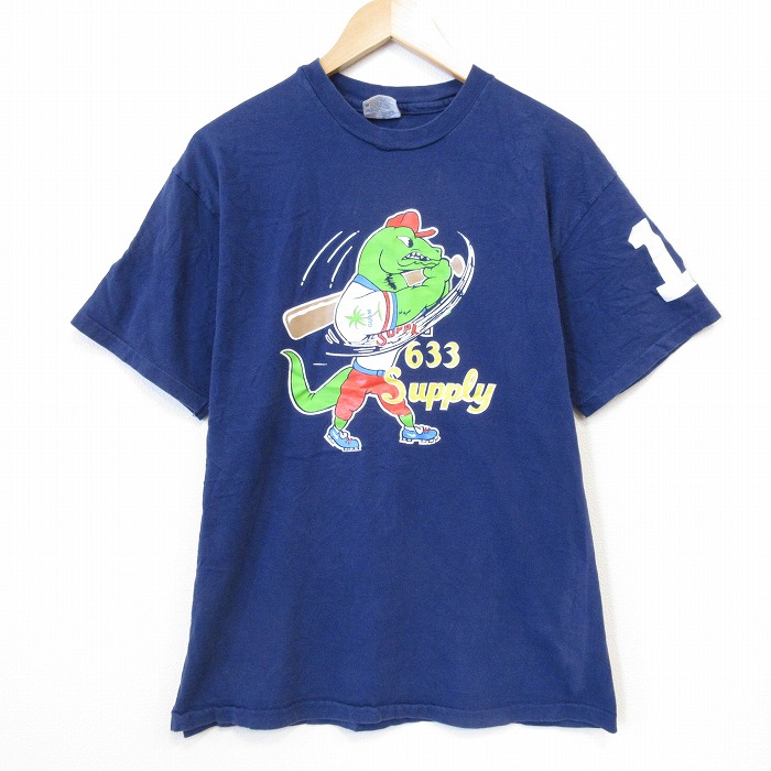 ヘインズ 90s 半袖Tシャツ ワニ ネイビー メンズL相当 | 古着