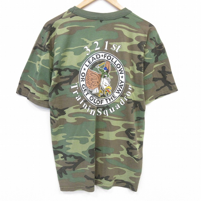 90s 半袖Tシャツ USエアフォース ウッドランドカモ カーキ メンズL相当 | 古着