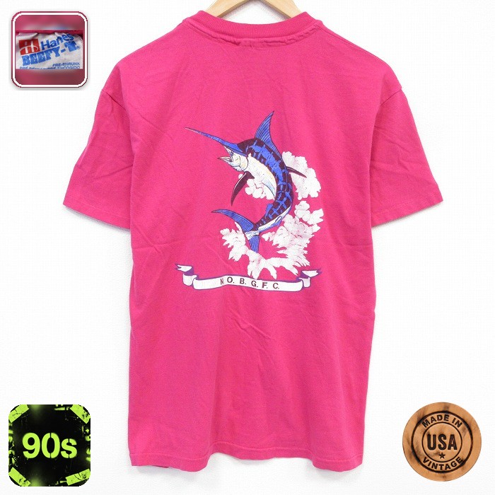 ヘインズ 90s 半袖Tシャツ 魚 ピンク メンズM相当 | 古着