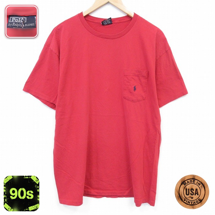 ラルフローレン 90s 半袖Tシャツ ワンポイントロゴ レッド メンズXL相当 | 古着