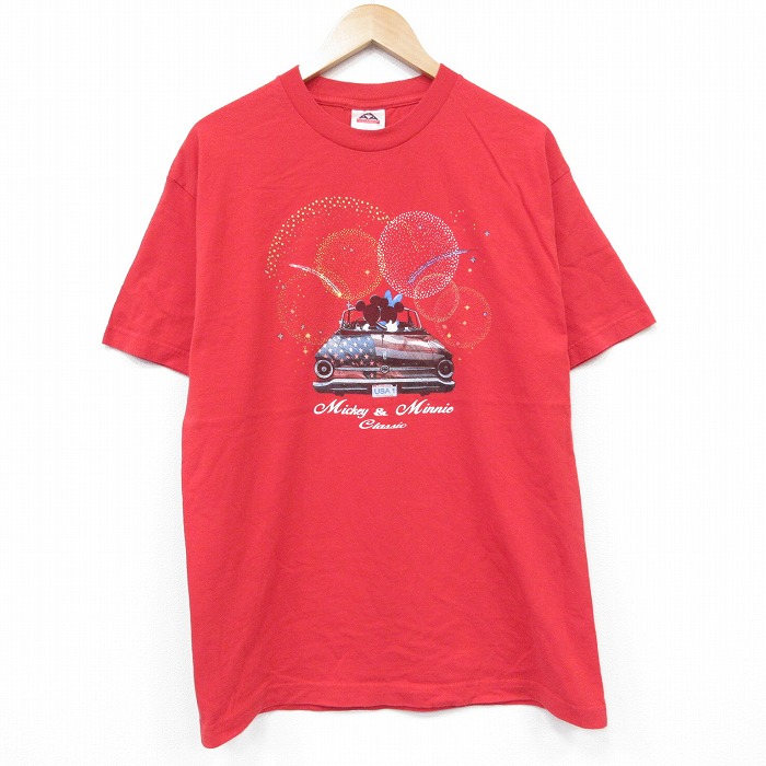ディズニー 00s 半袖Tシャツ ミッキー ミニー レッド メンズL相当 | 古着