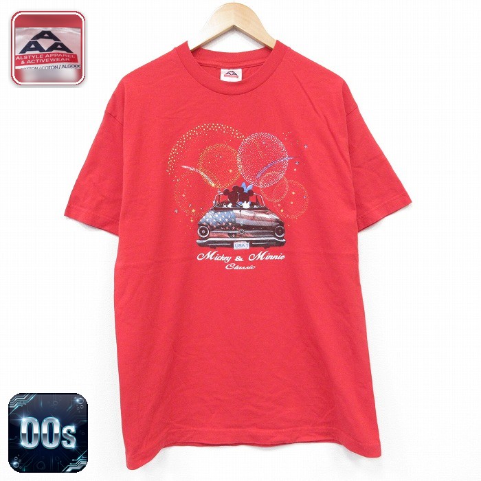 ディズニー 00s 半袖Tシャツ ミッキー ミニー レッド メンズL相当 | 古着
