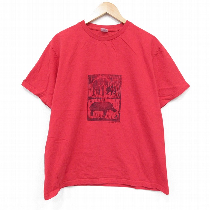【20%OFF】00s 半袖Tシャツ イノシシ ゾウ レッド メンズL相当 | 古着