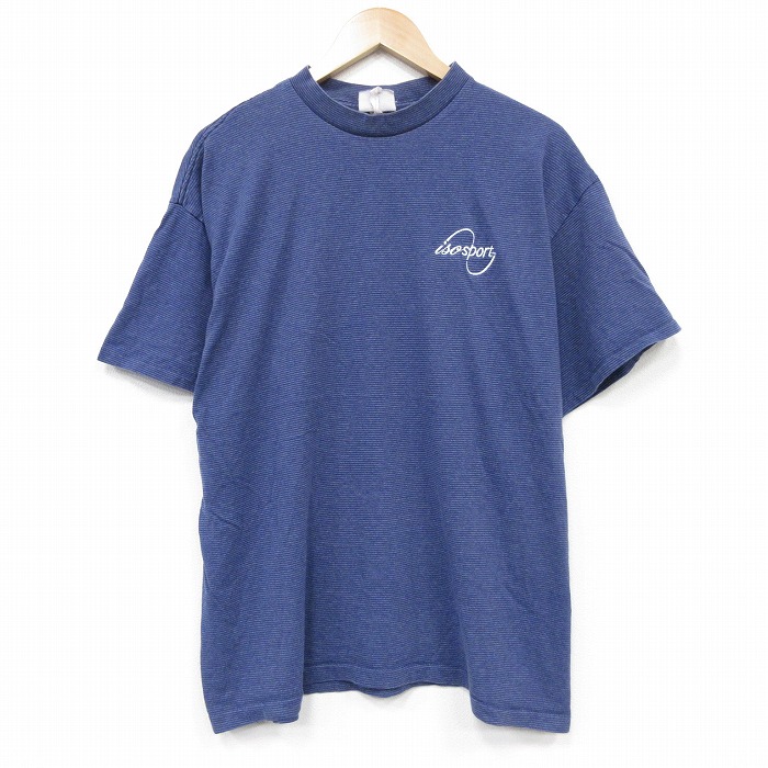 90s 半袖Tシャツ isosport ネイビーボーダー メンズXL相当 | 古着