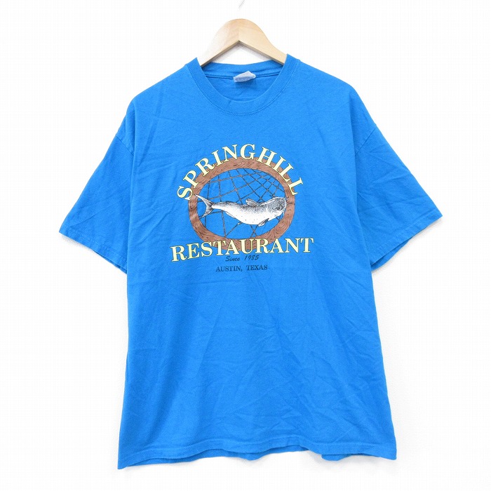 【20%OFF】ヘインズ 00s 半袖Tシャツ レストラン ライトブルー メンズL相当 | 古着