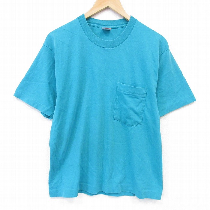 フルーツオブザルーム 90s 半袖Tシャツ 胸ポケット付き ライトブルー メンズL相当 | 古着