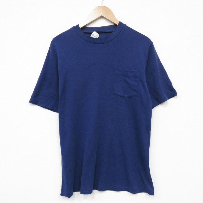 【20%OFF】80s 半袖Tシャツ 胸ポケット ネイビー メンズL相当 | 古着