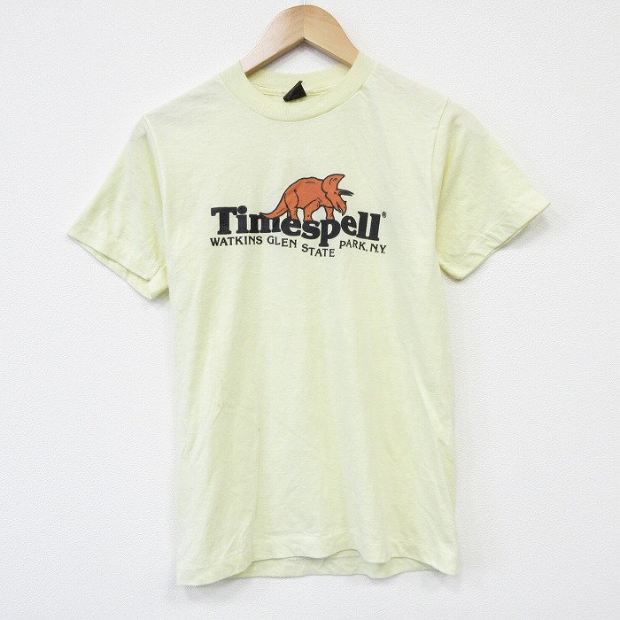80s 半袖Tシャツ トリケラトプス イエロー メンズS相当 | 古着