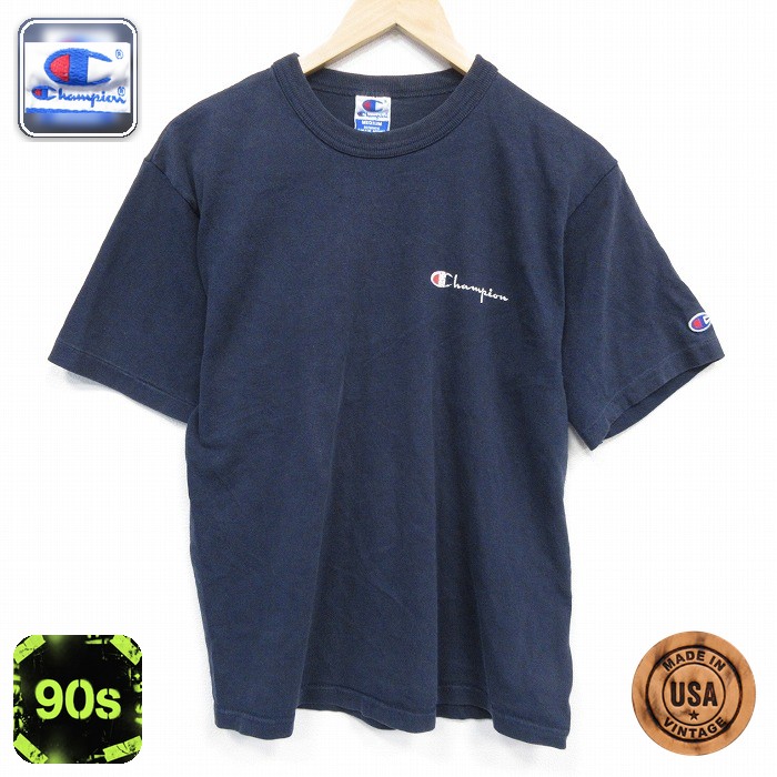 チャンピオン 90s 半袖Tシャツ ワンポイントロゴ ネイビー メンズM相当 | 古着