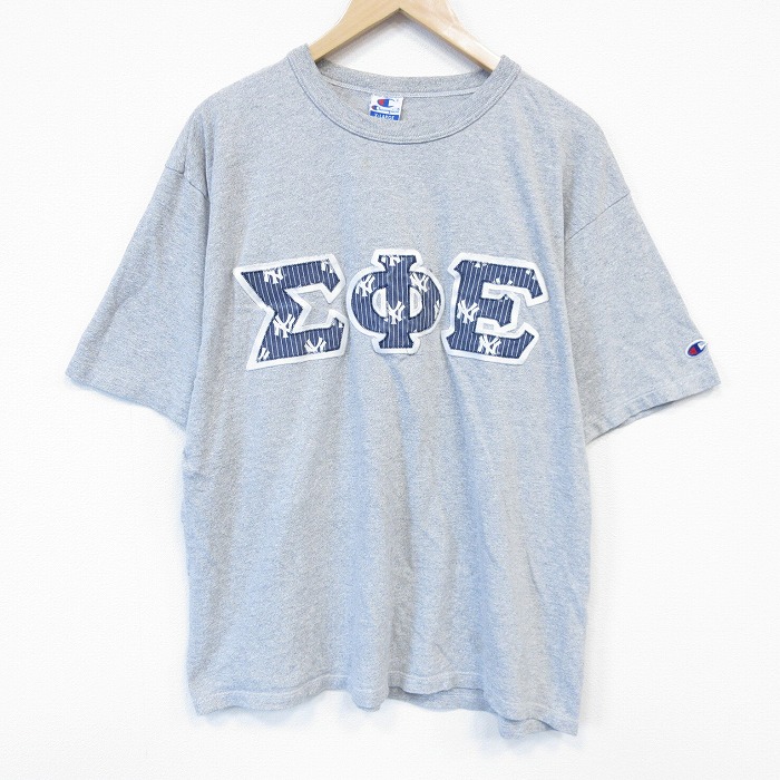 90s 半袖Tシャツ ギリシャ文字 グレー メンズXL相当 | 古着