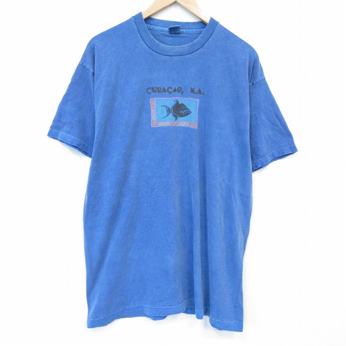 フルーツオブザルーム 90s 半袖Tシャツ 魚 ブルー メンズXL相当 | 古着