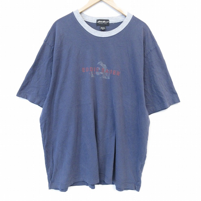 【20%OFF】エディーバウアー 00s 半袖Tシャツ ビッグロゴ ネイビー メンズXL相当 | 古着