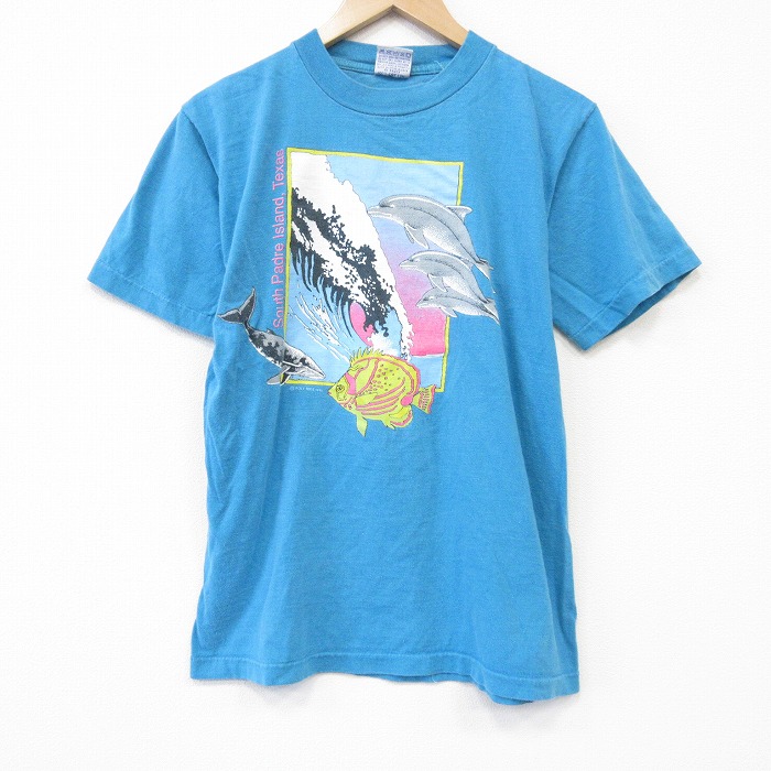 90s 半袖Tシャツ 魚 ライトブルー メンズM相当 | 古着