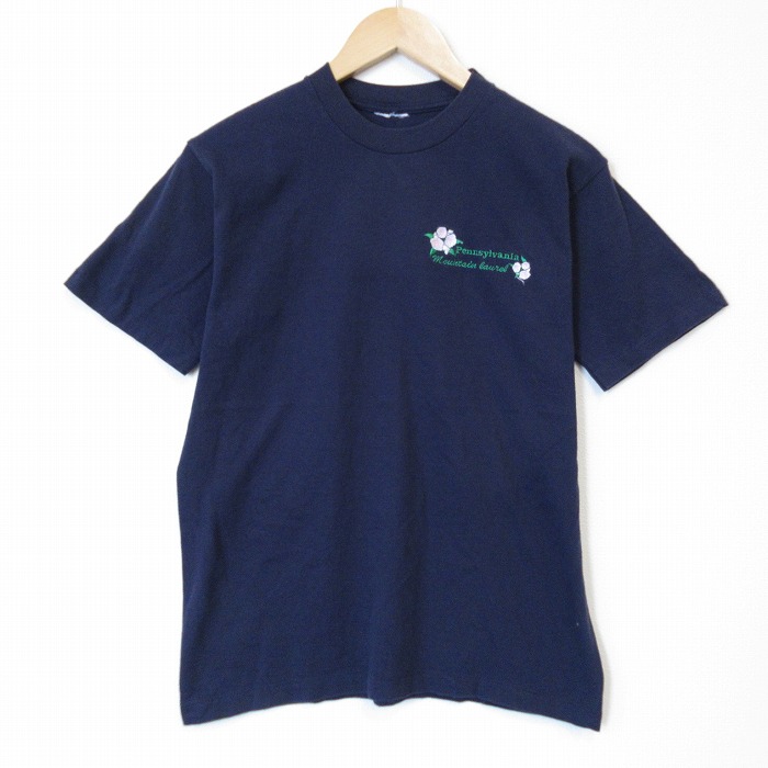 90s 半袖Tシャツ 花 ネイビー メンズM相当 | 古着