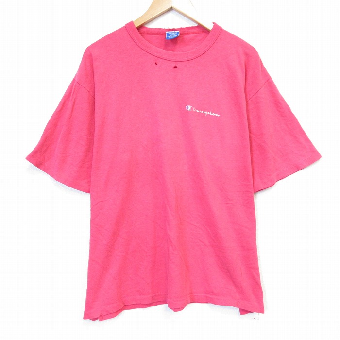 チャンピオン 90s 半袖Tシャツ ワンポイントロゴ ピンク メンズXL相当 | 古着